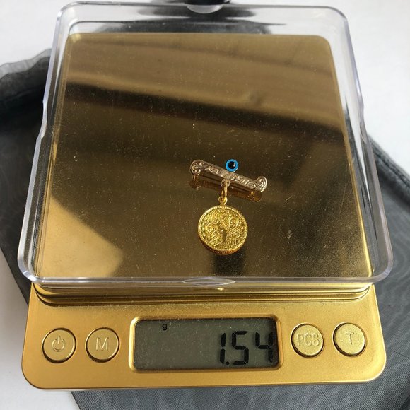 NEW Vintage (88) 14KT Solid Gold Baptismal Watchful (Evil) Eye Pin / Brooch - Picture 5 of 9